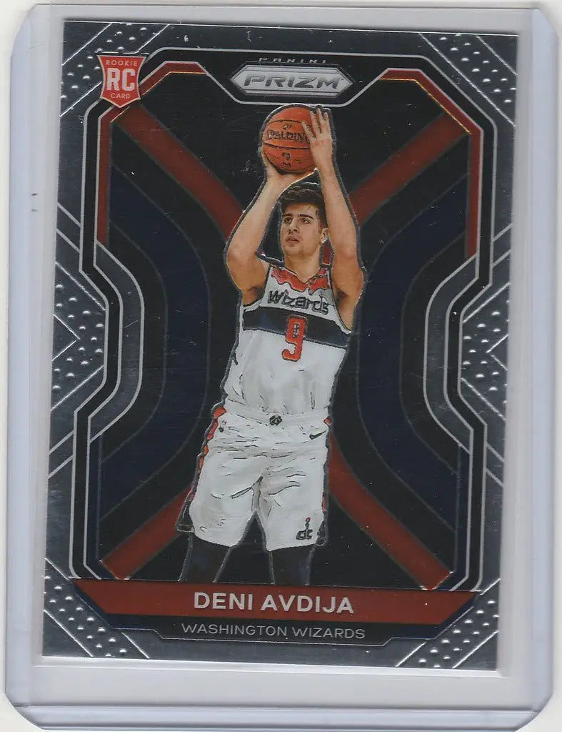 Basketball trading card of Deni Avdija Washington Wizards in shooting pose, 2020-21 Panini Prizm