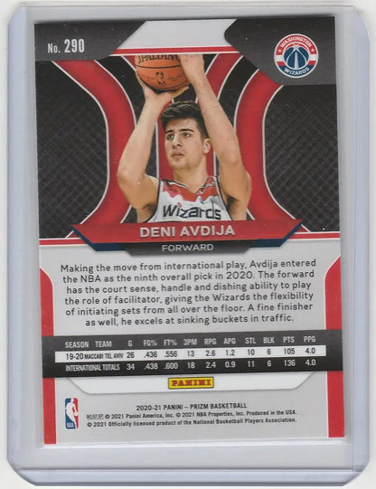 Deni Avdija Washington Wizards player shooting on 2020-21 Panini Prizm trading card