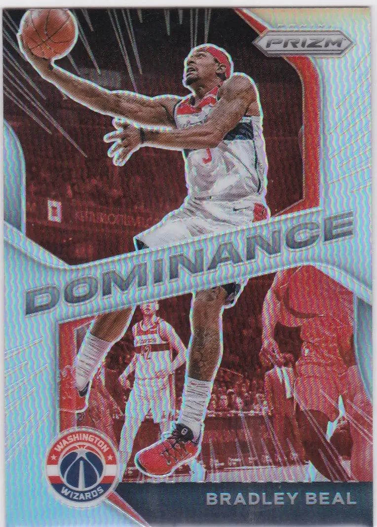 Basketball trading card of Bradley Beal Dominance for Washington Wizards leaping to score