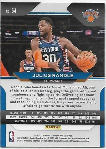 2020-21 Panini Prizm #54 Julius Randle NM-MT Knicks original gloss trading card