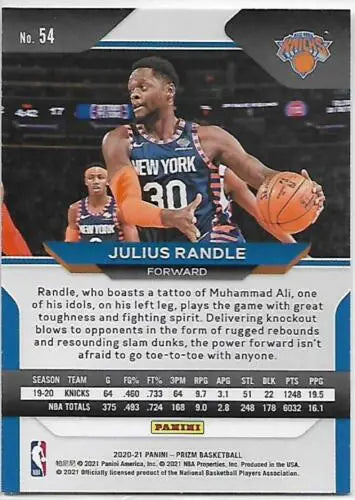 2020-21 Panini Prizm #54 Julius Randle basketball trading card with original gloss finish