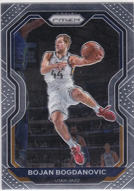 Bojan Bogdanovic Utah Jazz player in mid-air on 2020-21 Panini Prizm trading card