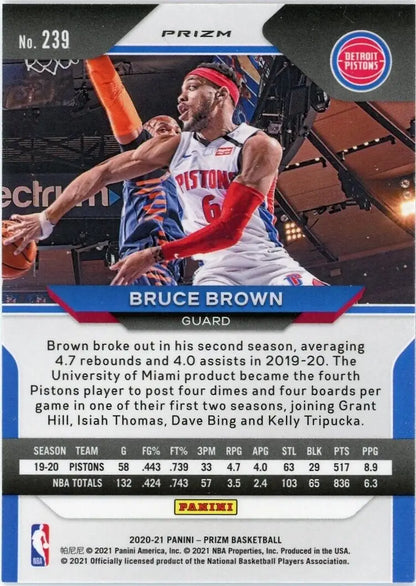 2020-21 Panini Prizm Bruce Brown Purple Wave Detroit Pistons Basketball Card #239