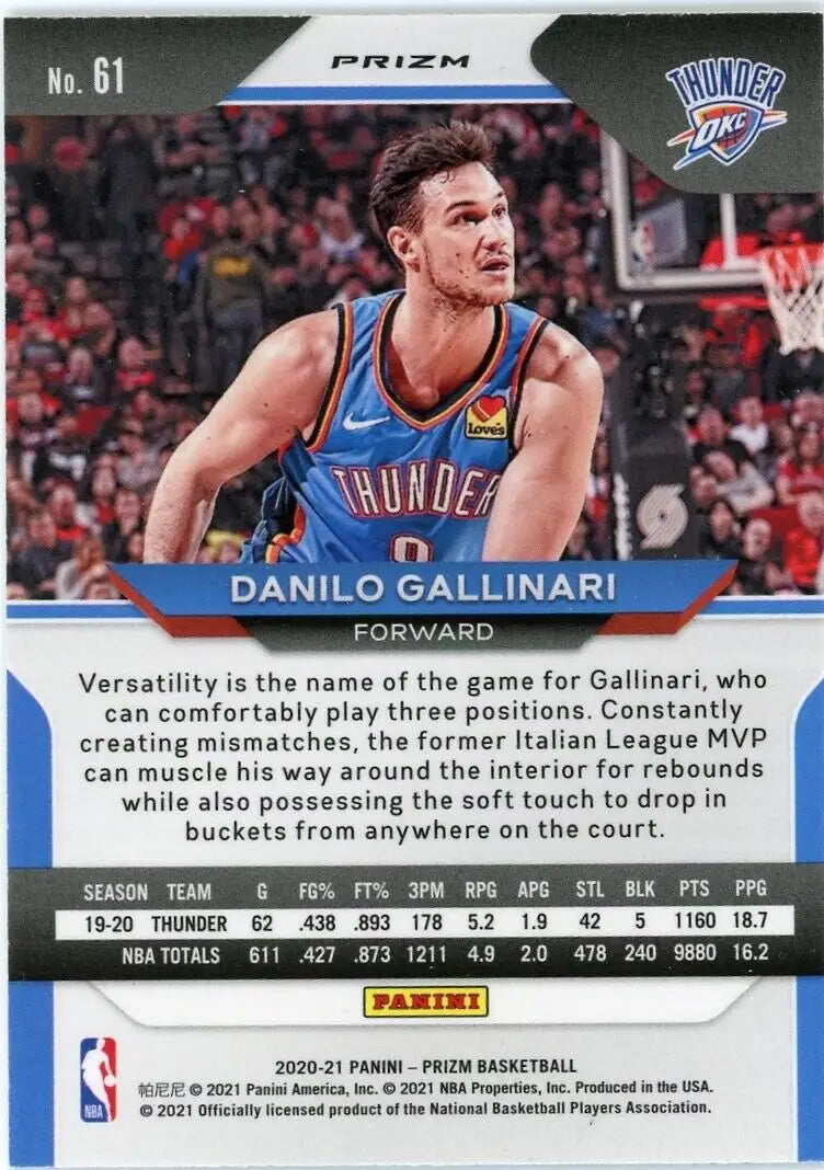 Prizm Danilo Gallinari basketball card from 2020-21 Panini Prizm Green Oklahoma City Thunder