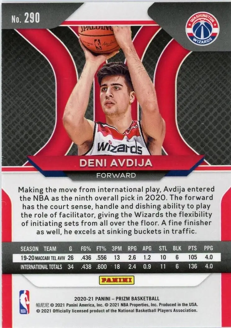 Deni Avdija Rookie card from 2020-21 Panini Prizm NBA collection featuring Washington Wizards