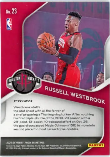 Russell Westbrook basketball card from 2020-21 Panini Prizm Dominance Prizms Green