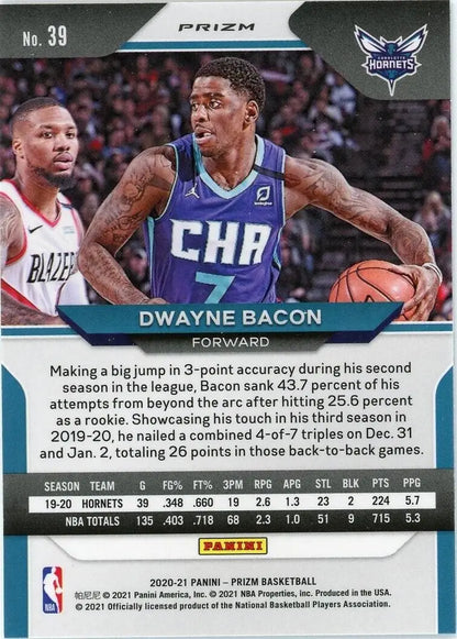 Dwayne Bacon Green basketball card from the 2020-21 Panini Prizm set #39