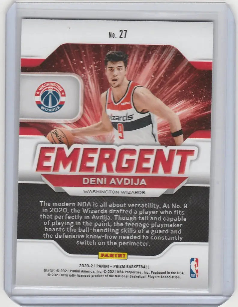 Basketball trading card of Deni Avdija from 2020-21 Panini Prizm Emergent series