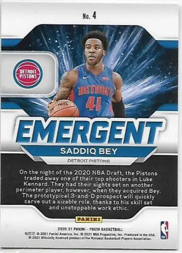 Saddiq Bey basketball card with original gloss in 2020-21 Panini Prizm Emergent set