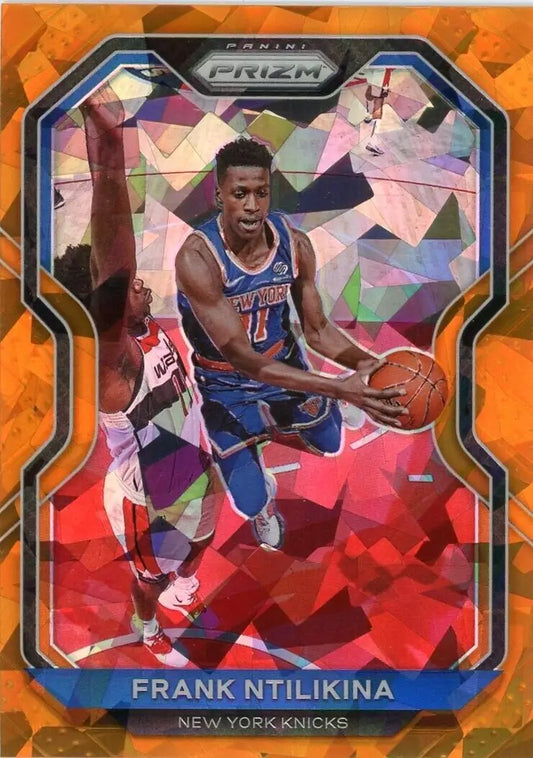 Prizm Frank Ntilikina Orange Ice basketball card featuring New York Knicks player