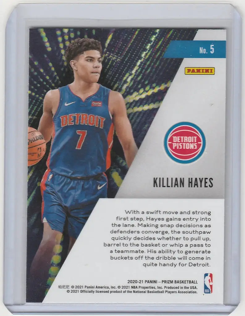 Basketball trading card of Killian Hayes Detroit Pistons in blue jersey number 7