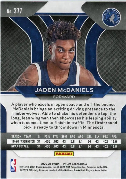 2020-21 Panini Prizm Jaden McDaniels Rookie Minnesota Timberwolves NBA Card #277