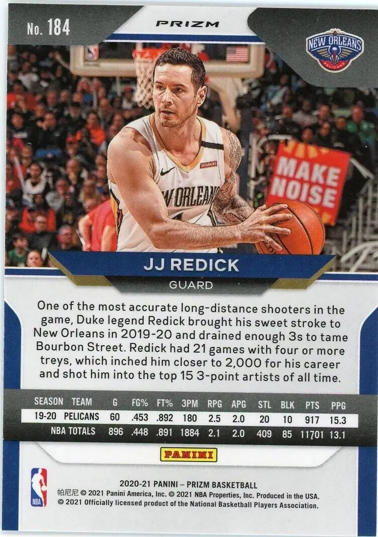 2020-21 Panini Prizm JJ Redick Silver New Orleans Pelicans Basketball Card #184