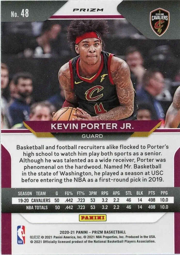 Kevin Porter Jr. basketball card from 2020-21 Panini Prizm Silver Cleveland Cavaliers