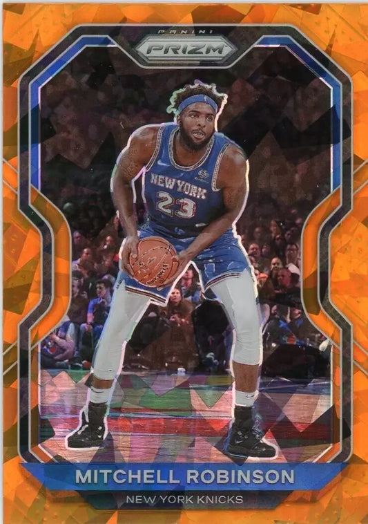 Mitchell Robinson Orange Ice card from 2020-21 Panini Prizm featuring New York Knicks