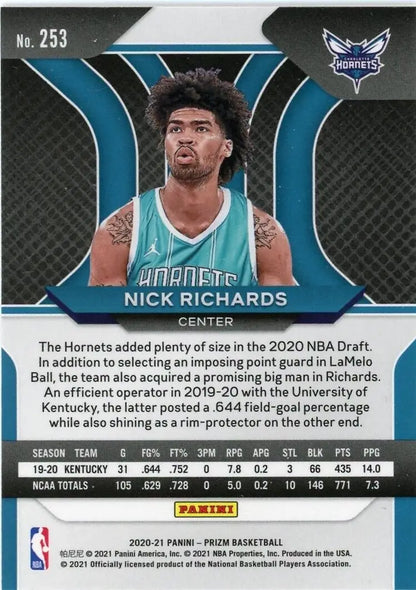 Panini Prizm Nick Richards Rookie Charlotte Hornets Basketball Card #253