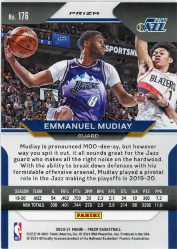 Emmanuel Mudiay 2020-21 Panini Prizm Orange Ice basketball card from Utah Jazz