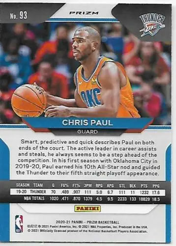 Chris Paul basketball card featuring original gloss from 2020-21 Panini Prizm collection