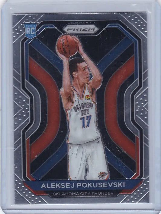 Basketball trading card of Aleksej Pokusevski Oklahoma City Thunder in white jersey 17