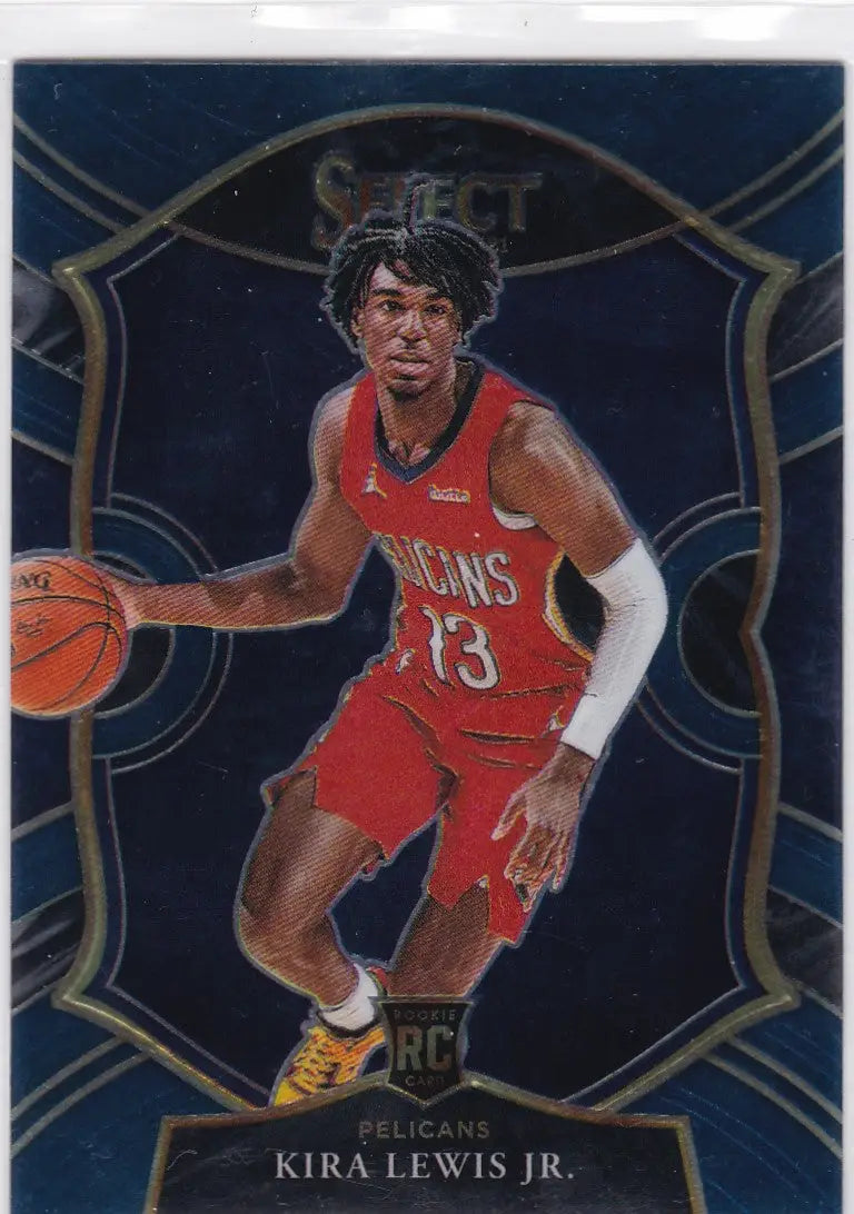 Basketball trading card of Kira Lewis Jr in red uniform for Panini Select Concourse Pelicans