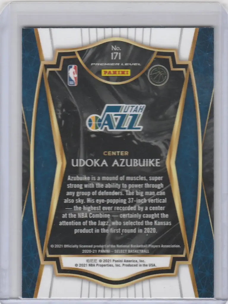 Basketball jersey card of Udoka Azubuike Utah Jazz from 2020-21 Panini Select Blue