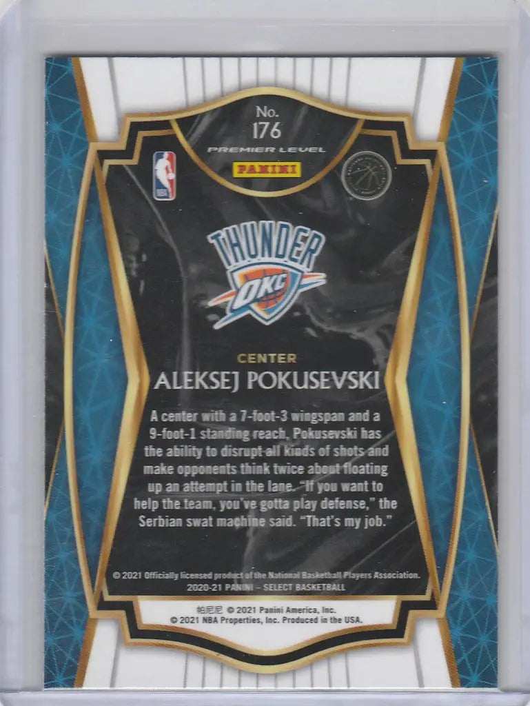 Basketball trading card of Aleksej Pokusevski Thunder, 2020-21 Panini Select Blue