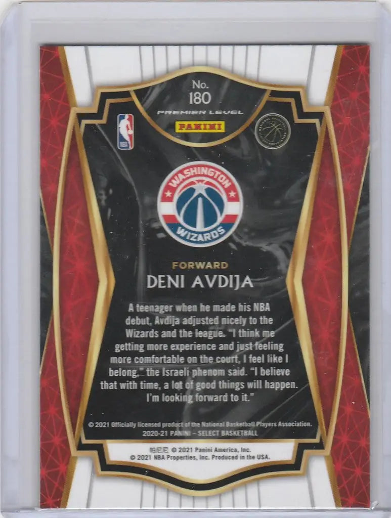 Basketball trading card of Deni Avdija Washington Wizards from 2020-21 Panini Select Blue