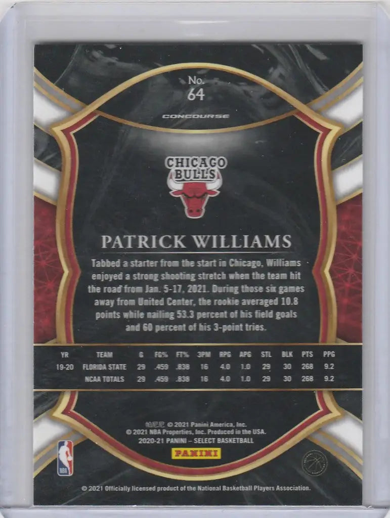 Basketball trading card of Patrick Williams Chicago Bulls from Panini Select Blue