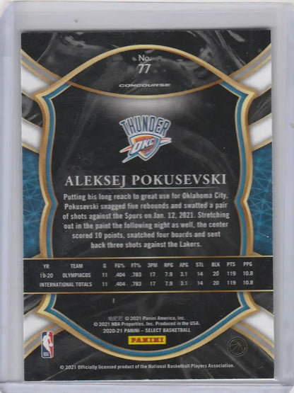 Basketball trading card of Aleksej Pokusevski with Oklahoma City Thunder, Panini Select Blue