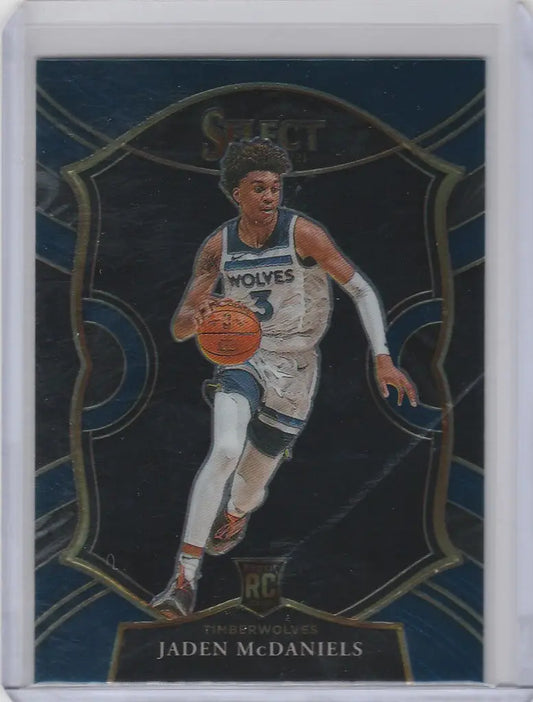 Basketball trading card of Jaden McDaniels Minnesota Timberwolves, Panini Select Blue