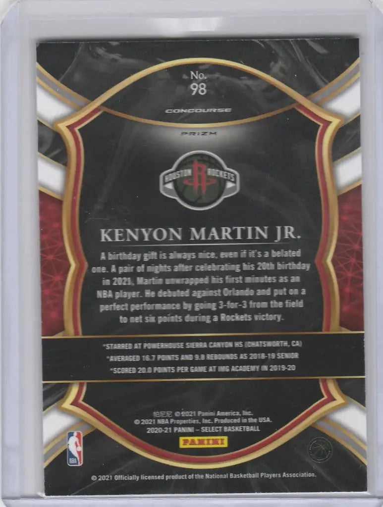 Basketball trading card of Kenyon Martin Jr. from 2020-21 Panini Select Blue, Houston Rockets