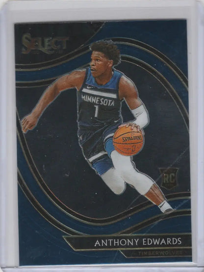 Basketball trading card of Anthony Edwards Minnesota Timberwolves in action, Panini Select Courtside