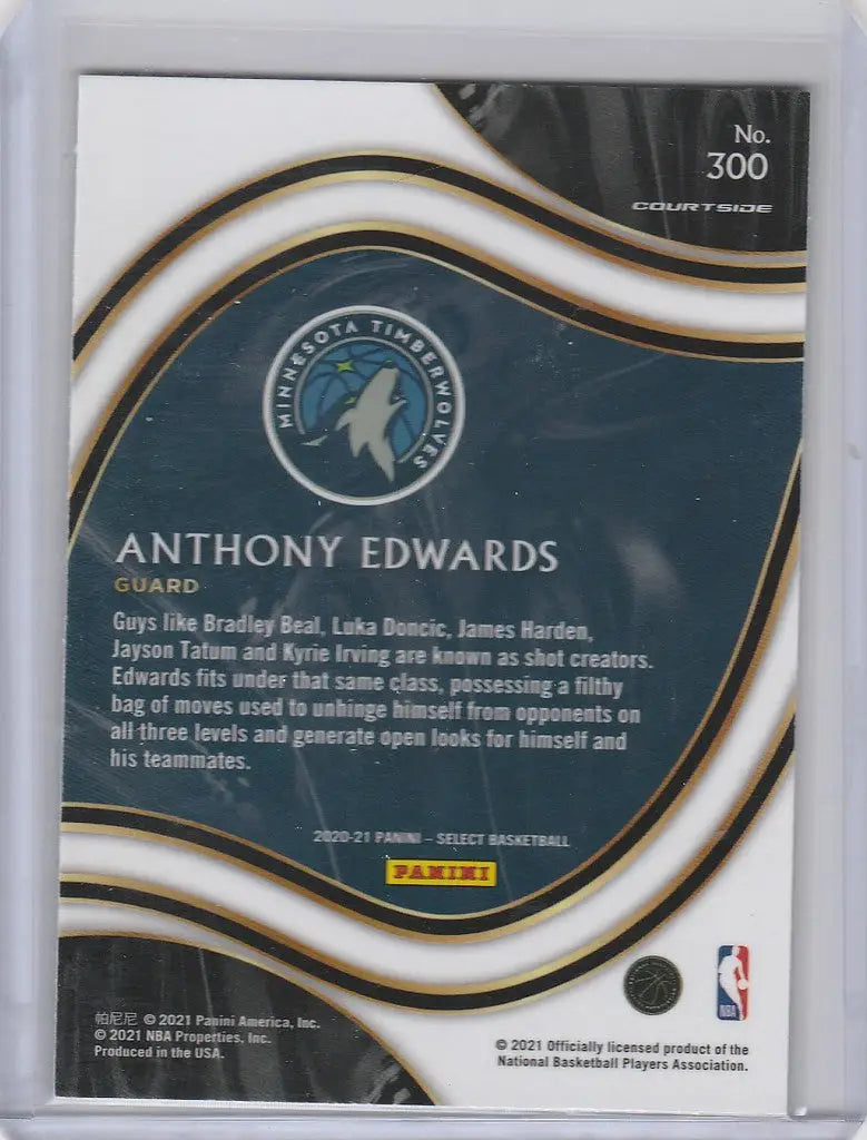 Basketball trading card of Anthony Edwards Minnesota Timberwolves Panini Select Courtside