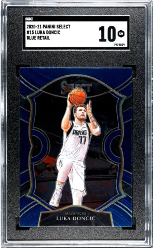 Graded Luka Dončić basketball card from 2020-21 Panini Select Luka Doncic #15 Blue Retail