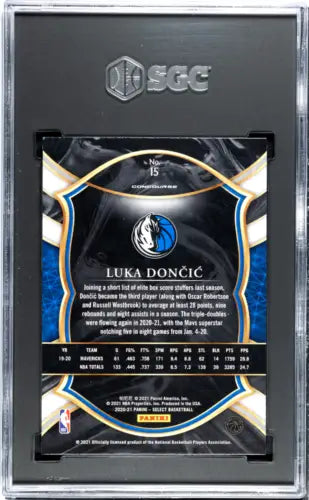 Graded Luka Doncic basketball card from 2020-21 Panini Select Luka Doncic #15 Blue Retail