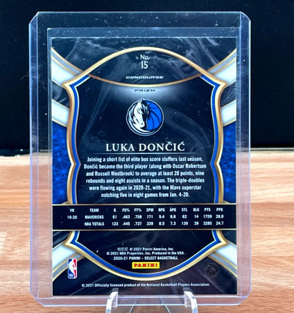 Luka Dončić basketball card from 2020-21 Panini Select Green Cracked Ice design