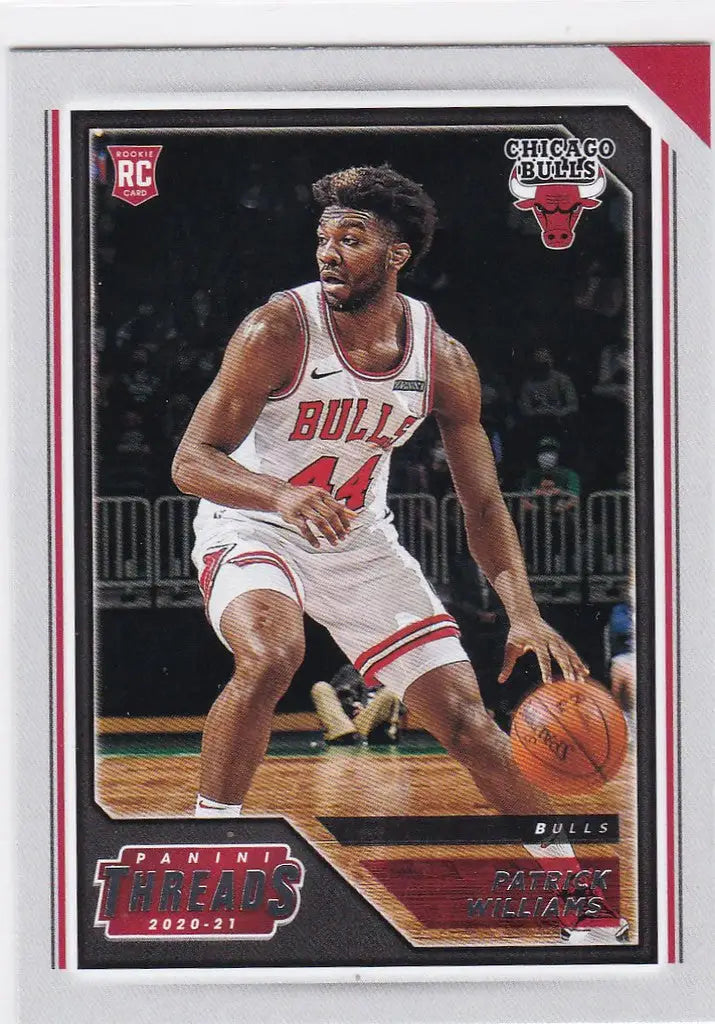 Basketball trading card of Patrick Williams dribbling for 2020-21 Panini Threads Chicago Bulls