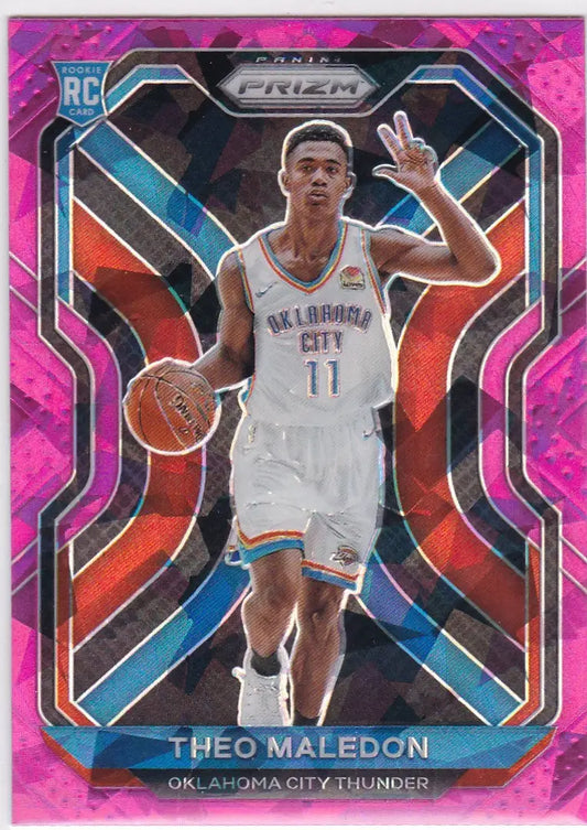 Basketball trading card of Prizm Theo Maledon with purple ice prizm design from Thunder