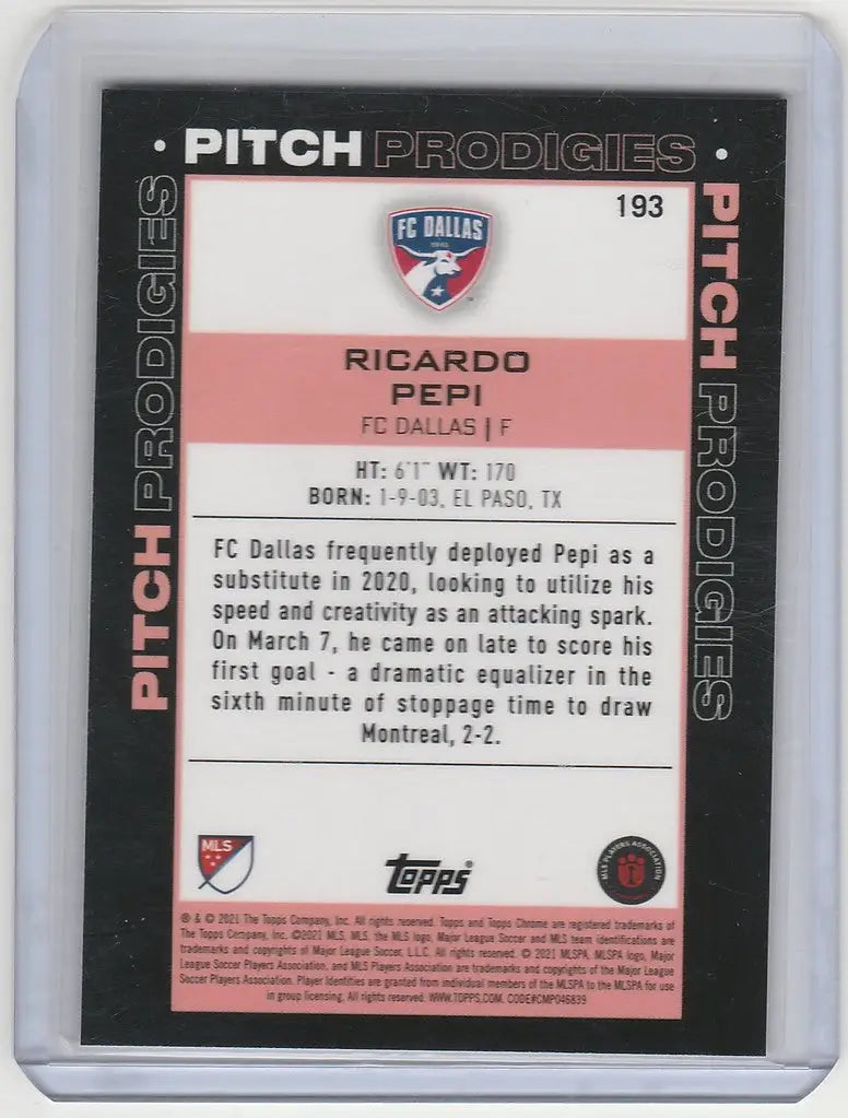 Soccer trading card of Ricardo Pepi from FC Dallas in MLS Pitch Prodigies series