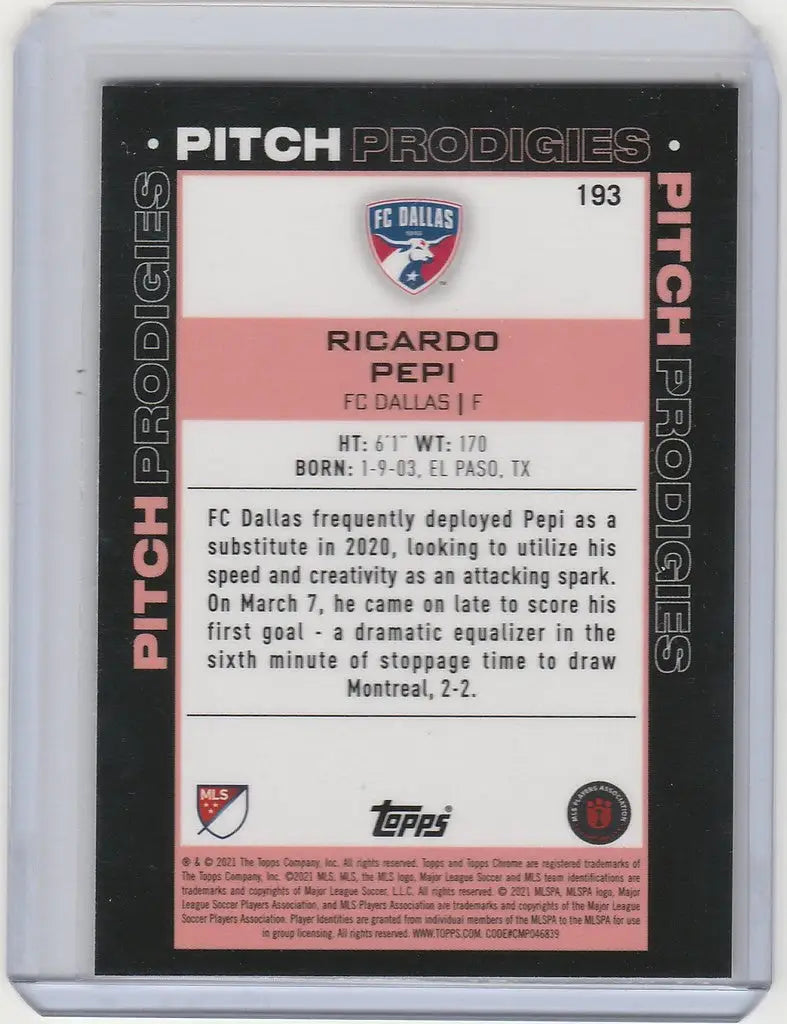 Soccer trading card of Ricardo Pepi from FC Dallas in MLS Pitch Prodigies series