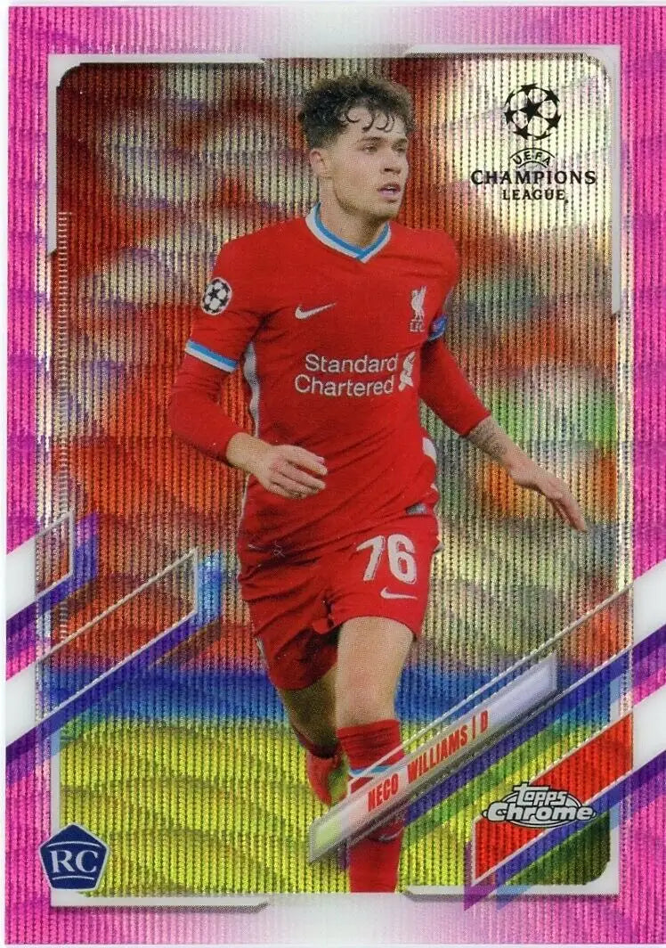 Neco Williams Pink Wave Rookie card from 2020-21 Topps Chrome UCL Liverpool FC