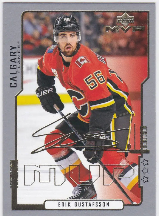 Hockey player in red Calgary Flames jersey, 2020-21 Upper Deck MYP Gold Script #90