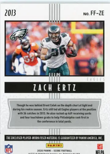 Zach Ertz 2020 Score Freshman Flashbacks Jerseys card for Philadelphia Eagles collectors