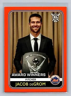 Jacob deGrom baseball card from 2020 Big League CY Young Award Orange edition