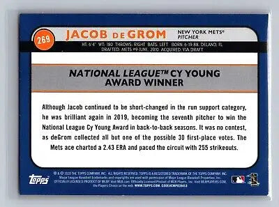 Jacob deGrom 2020 Big League #269 CY Young Award Orange baseball card display