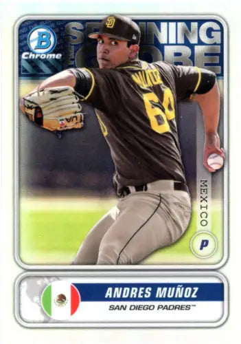 Andres Munoz baseball card from 2020 Bowman Chrome Spanning the Globe San Diego Padres