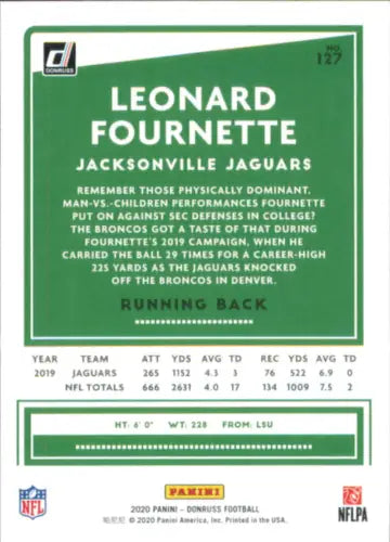 Leonard Fournette Jacksonville Jaguars 2020 Donruss football card NM-MT condition