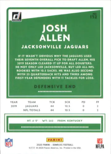 Josh Allen Jacksonville Jaguars football card from the 2020 Donruss set NM-MT condition