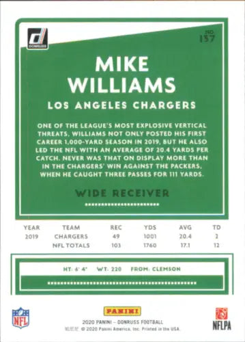 Mike Williams Los Angeles Chargers Football Card 2020 Donruss #137 NM-MT