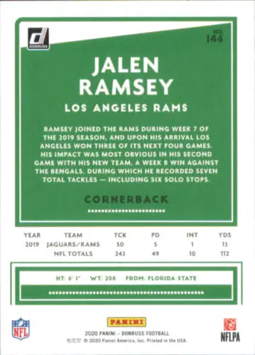 Jalen Ramsey 2020 Donruss football card from Los Angeles Rams NFL collection